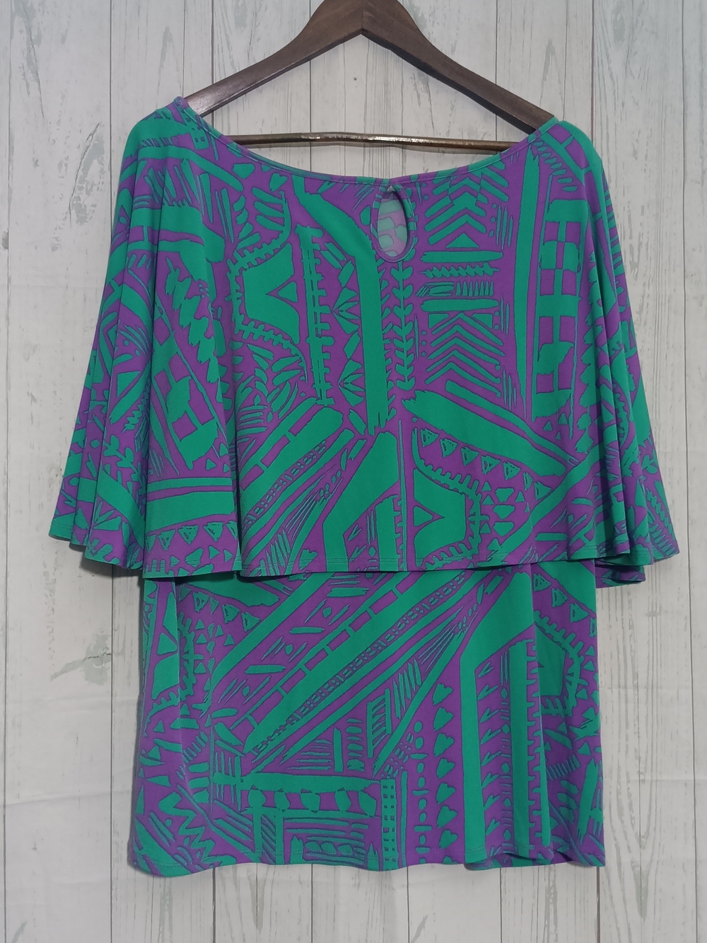 Iman Vibrant Green & Purple Geometric Off-Shoulder Top Sz 1X